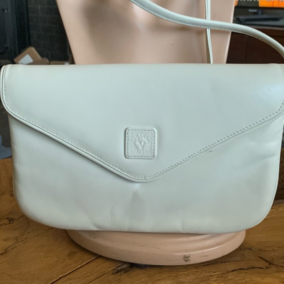 80’s ANNE KLEIN WHITE LEATHER CROSSBODY PURSE CLUTCH - Picture 1 of 15